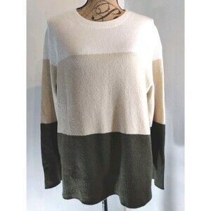 j crew‎ Factory Ivory Tan Green Colorblock Wool Blend Sweater Size XXL